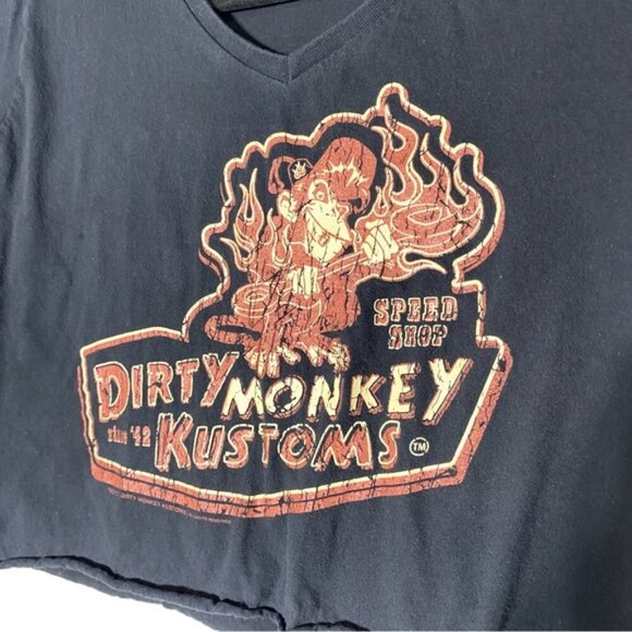 Anvil Black Orange Dirty Monkey Customs Cropped V Neck T Shirt XL - Picture 3 of 11